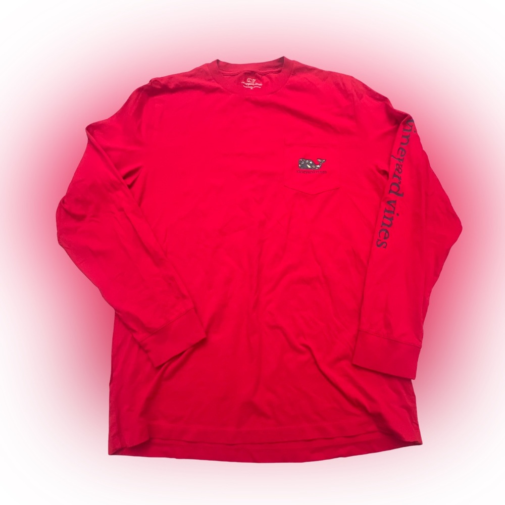 Kid’s Vineyard Vines Bright Red Long Sleeve Tee Christmas Design Size XL (18)